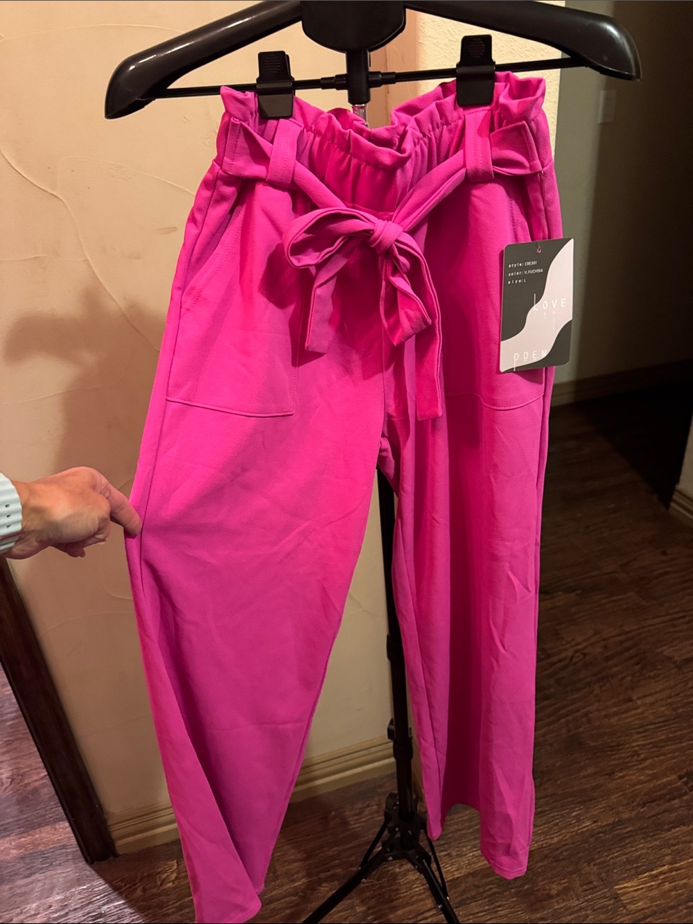 Tie-Waist Wide Leg Pants in Hot Pink